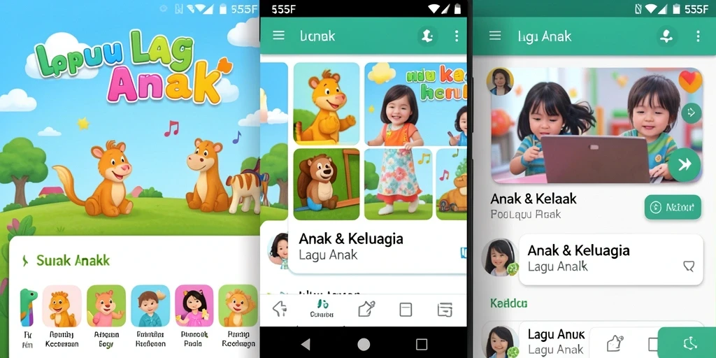 Antarmuka ceria 555F dengan pilihan lagu anak.