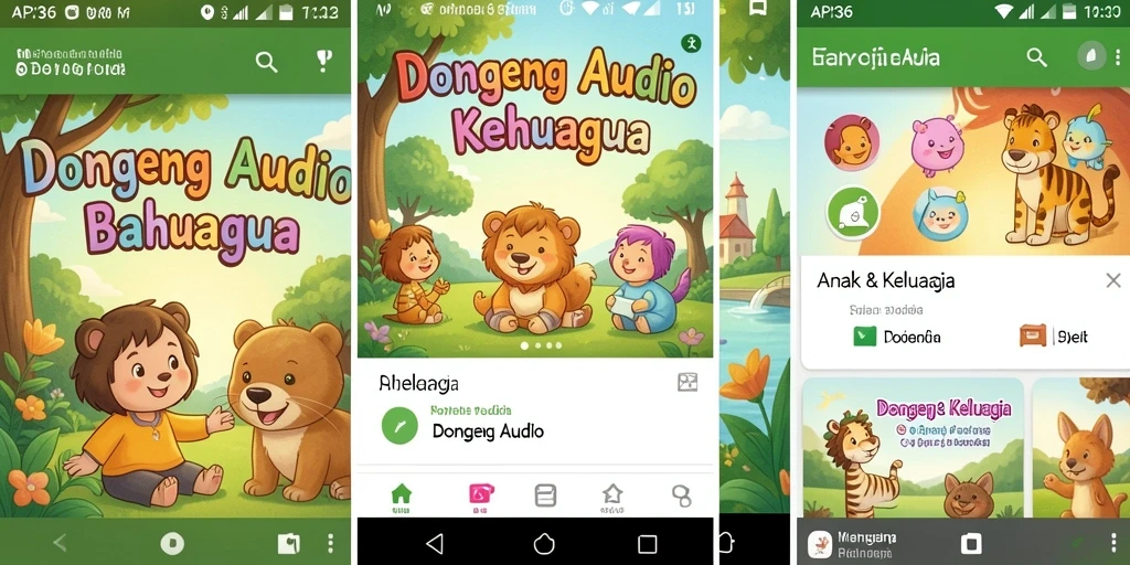 Tampilan antarmuka aplikasi API36 yang ramah pengguna untuk dongeng audio.
