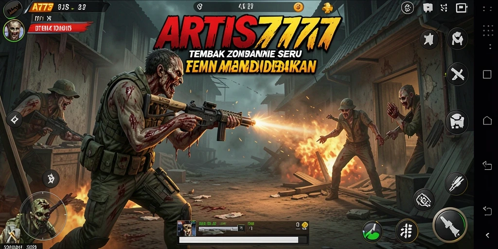 Tampilan antarmuka ARTIS777 saat bertempur dengan zombie.