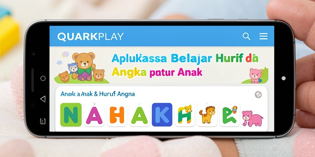 Antarmuka QUARKPLAY yang ramah anak dengan fitur belajar interaktif.