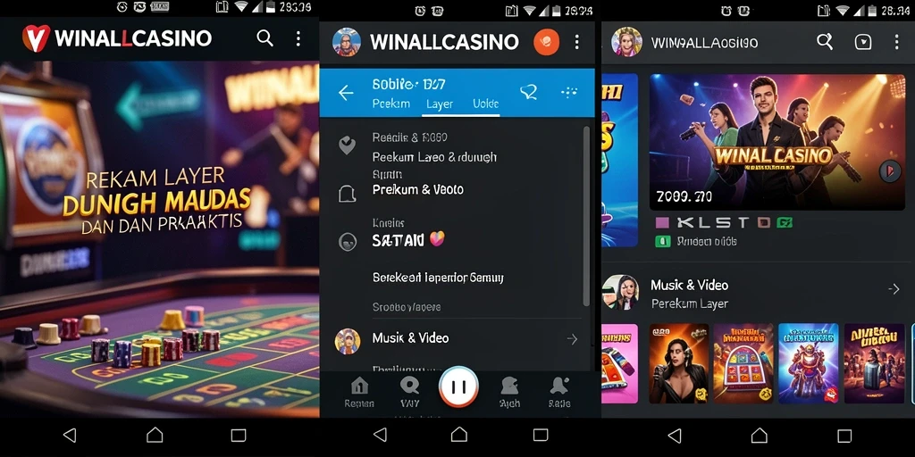 Screenshot aplikasi WINALLCASINO menampilkan antarmuka perekaman layar.